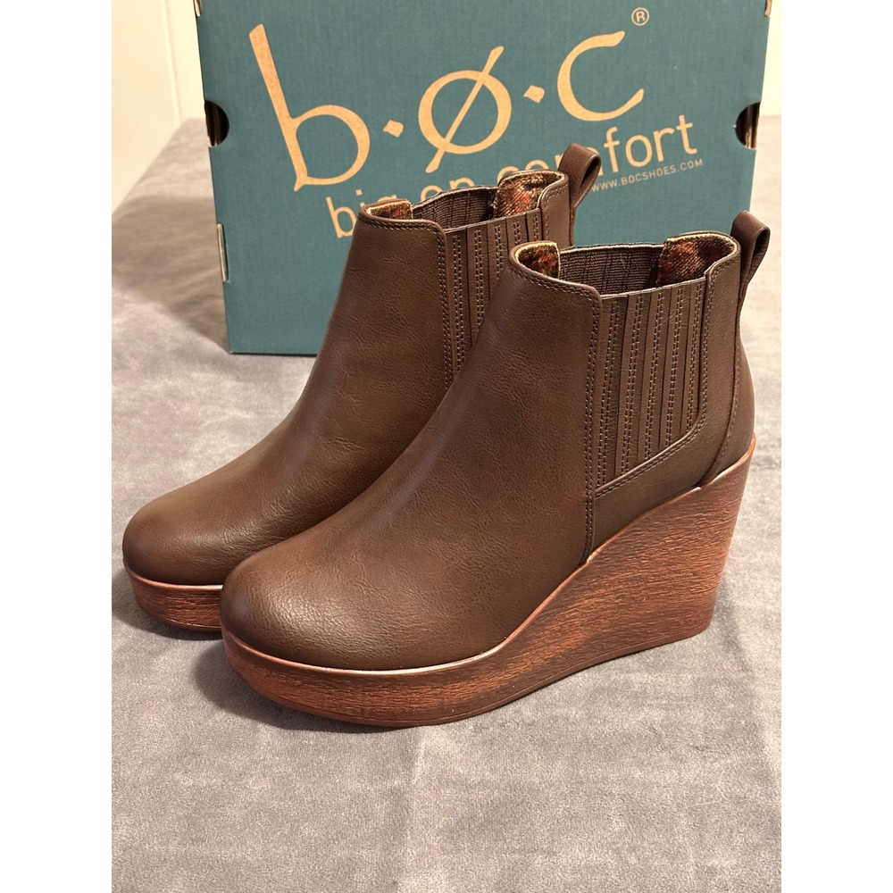 b.o.c. Athalia Dark Brown Wedge Ankle Boots Platform Booties 8.5M